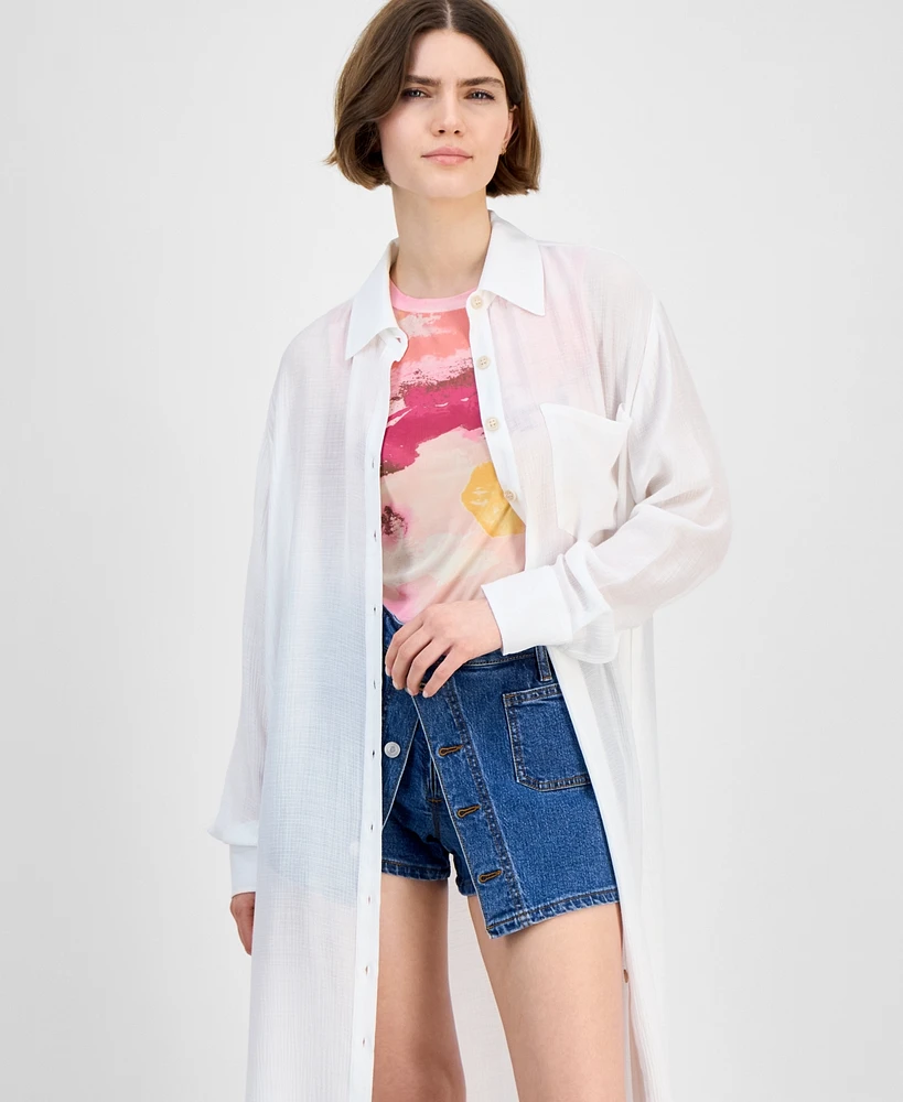 Bar Iii Women's Oversized Button-Front Long-Sleeve Shirt, Exclusively at Macy's