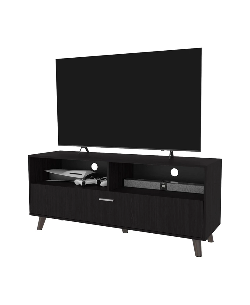 Black City Tv Stand 60" with Open Storage and 1 Door, Wengue