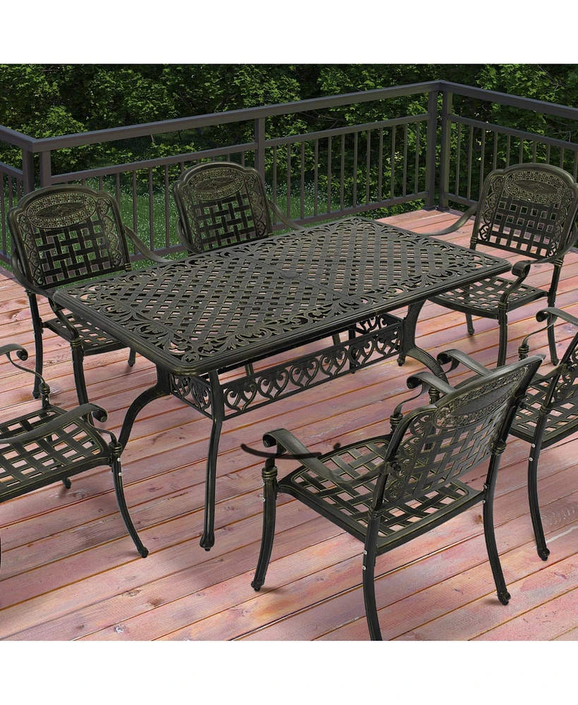 Mondawe Outdoor Cast Aluminum Rectangular Dining Table