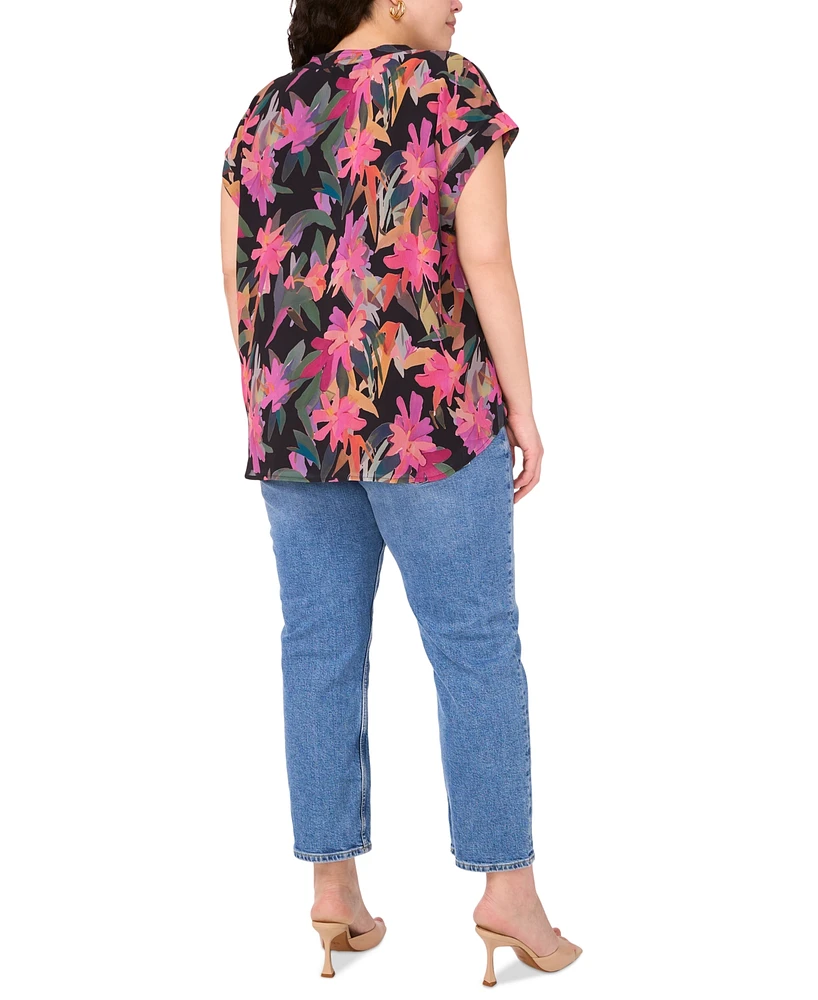 Vince Camuto Plus Printed Short-Sleeve Blouse