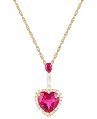 Lab Grown Ruby (3-3/8 ct. t.w.) & Lab Grown White Sapphire (1/3 ct. t.w.) Heart Pendant Necklace in 14k Gold Over Sterling Silver, 18"