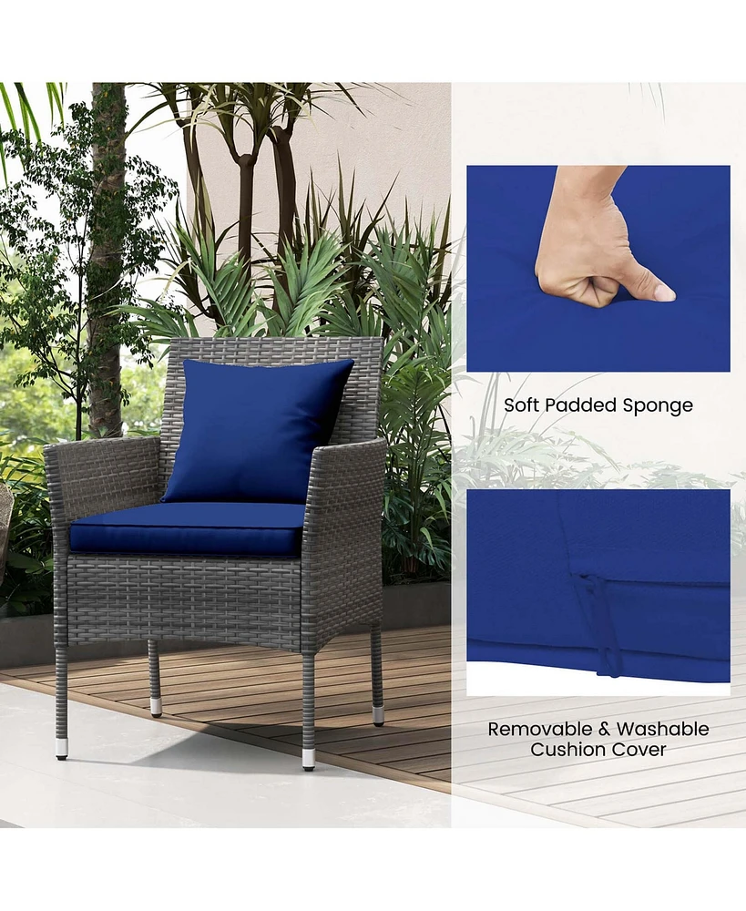 3 Pcs Patio Furniture Set witn Cushioned Chairs & Tempered Glass Coffee Table