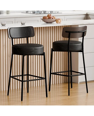 Dyhome 24 inches Bar Stools Set of 2, Counter Height Bar Stools with Leather Pad Wood Back, Leather Upholstered Barstools for Kitchen Island, Cafe