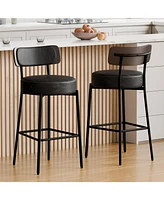 Dyhome 24 inches Bar Stools Set of 2, Counter Height Bar Stools with Leather Pad Wood Back, Leather Upholstered Barstools for Kitchen Island, Cafe
