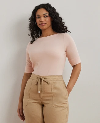 Lauren Ralph Plus Cotton-Blend Boatneck Top