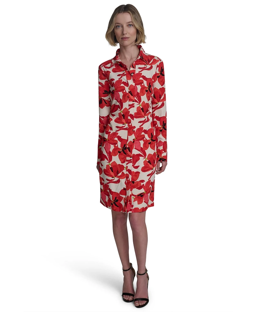 Halston Juniors' Poppy-Print Shirt Dress
