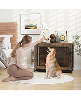 Dog Crate Furniture with Double Lockable Doors and Removable Pull-Out Tray