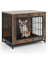 Dog Crate Furniture with Double Lockable Doors and Removable Pull-Out Tray