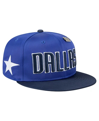 New Era Men's Blue/Navy Dallas Mavericks Throwback Satin Vintage Pin Two-Tone 59FIFTY Fitted Hat