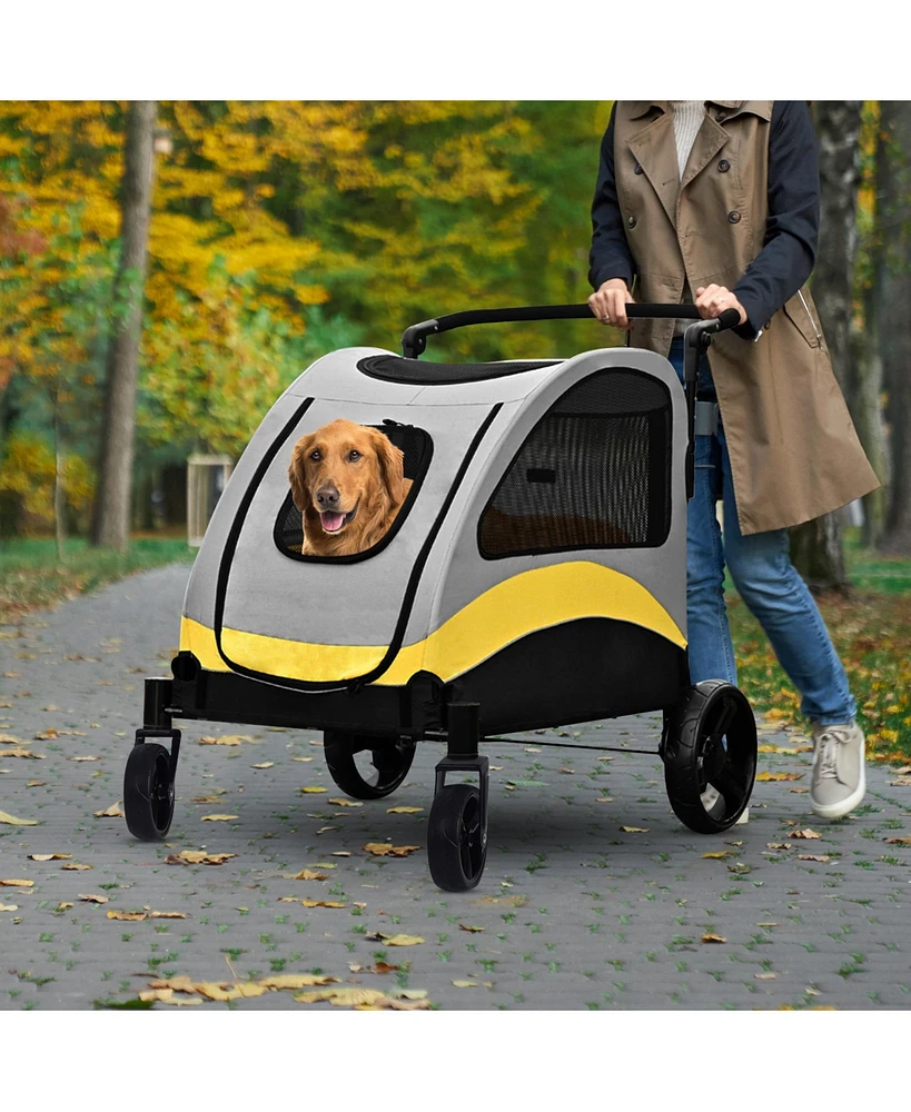 Bingopaw 4 Wheel Foldable Pet Travel Stroller With Basket