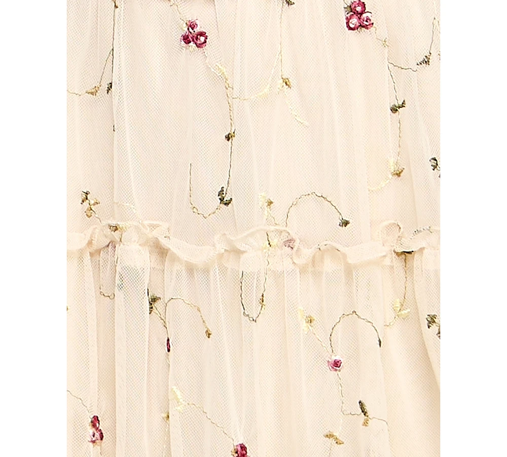 Row A Juniors' Embroidered Sleeveless Mesh Dress
