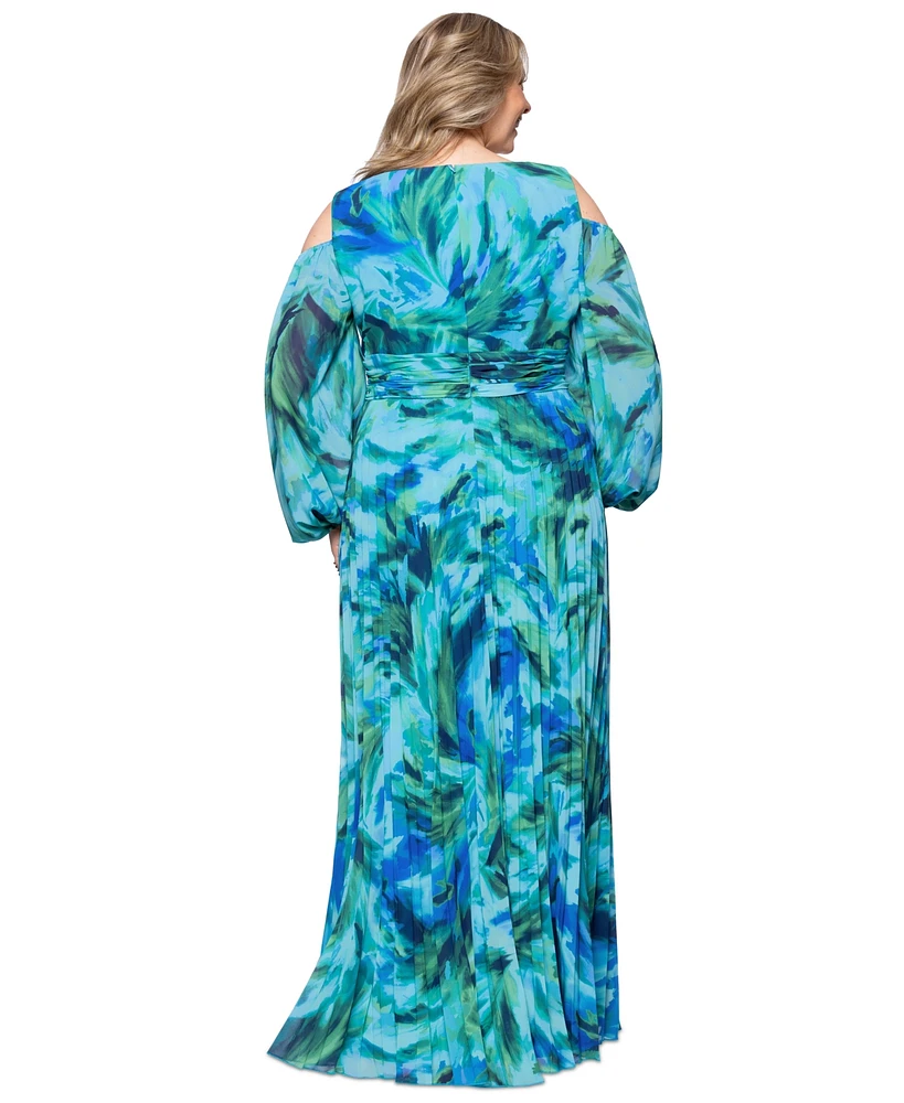 Xscape Plus Printed Cold-Shoulder Dress