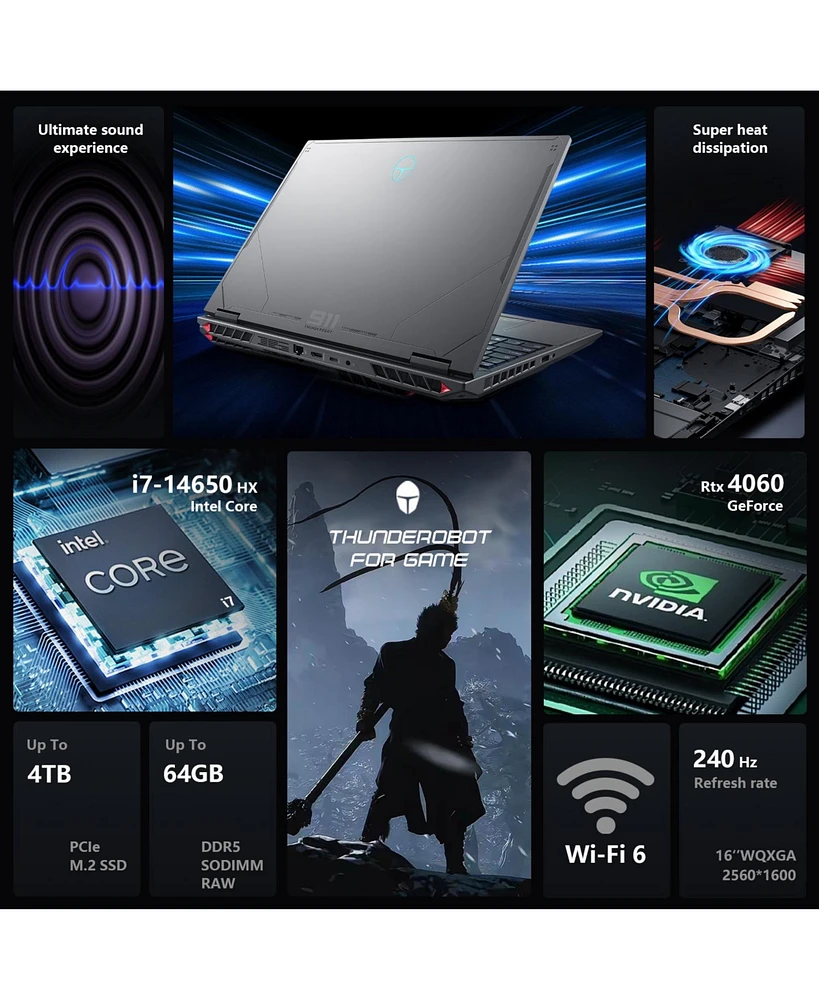 Thunderobot Radiant 16 4060 2.5K Gaming Laptop, 16" Wqxga 240Hz Display, 14th Gen Intel i7-14650HX, GeForce Rtx 4060, 32GB DDR5 Ram, 1TB PCIe Ssd, Rgb