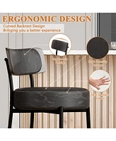 Dyhome 24 inches Bar Stools Set of 2, Counter Height Bar Stools with Leather Pad Wood Back, Leather Upholstered Barstools for Kitchen Island, Cafe
