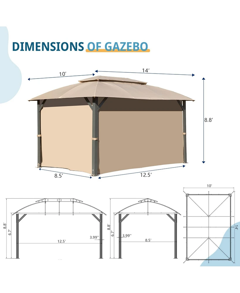 Gazebo 10x14FT, Outdoor with Double Roofs, Privacy Curtains, Mosquito Nettings, Heavy Duty Metal Frame Party Tent Canopy for Patio, Backyard, D