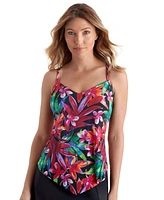 ShapeSolver by Mimi Flamingo Women's Shake A Palm Handkerchief Hem Tankini Swimsuit Top