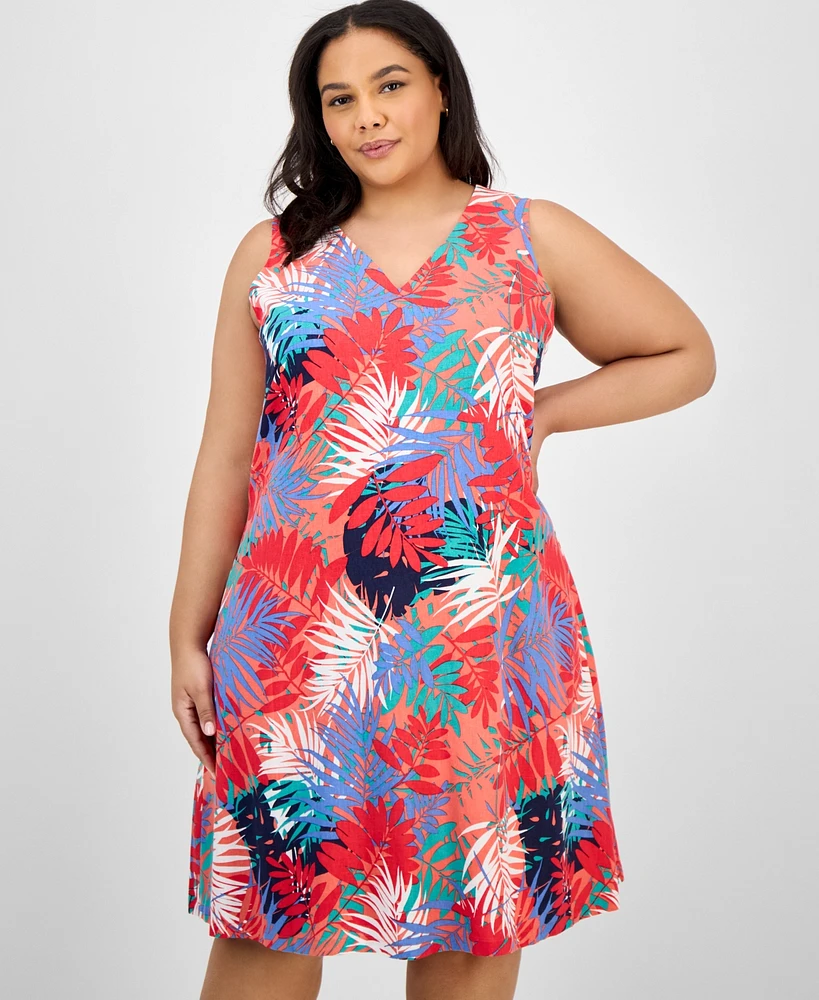 Jones New York Plus Printed Linen-Blend Dress
