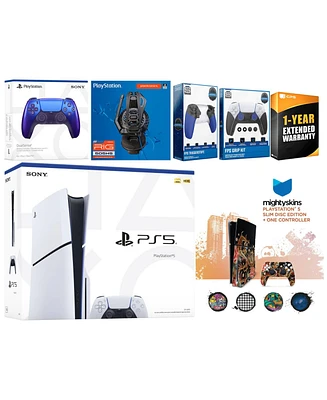 Sony Playstation 5 Slim Disc with Extra Volcanic Red Controller, Plantronics Headset, Trigger Stop Kit, Fps Grip Kit and MightySkins Decal Voucher + 1