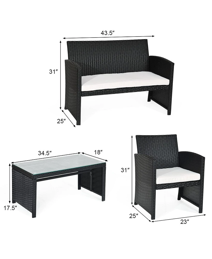 8PCS Patio Rattan Furniture Conversation Set Cushioned Sofa Table Garden