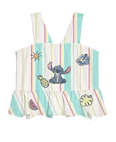 Disney Toddler and Little Girls 2-Piece Stitch Embroidered Stripe Linen Top Pant Set