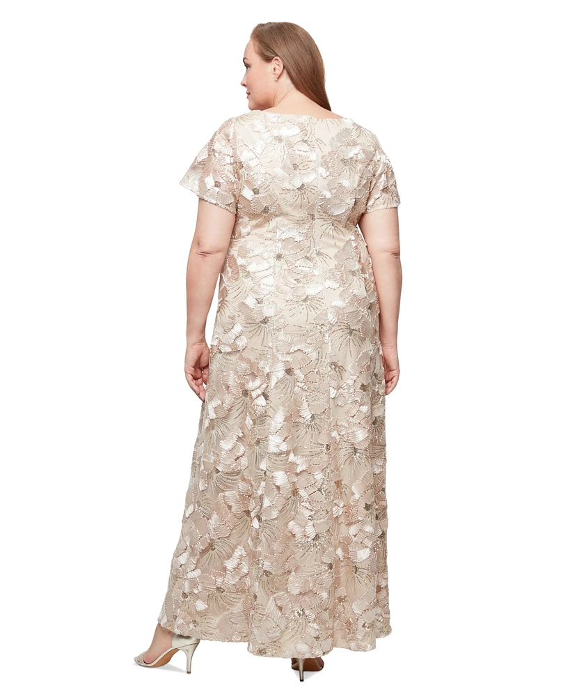 Alex Evenings Plus Sequinned Soutache Evening Gown