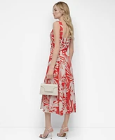 Dkny Women's Printed V-neck Belted Sleeveless Dress