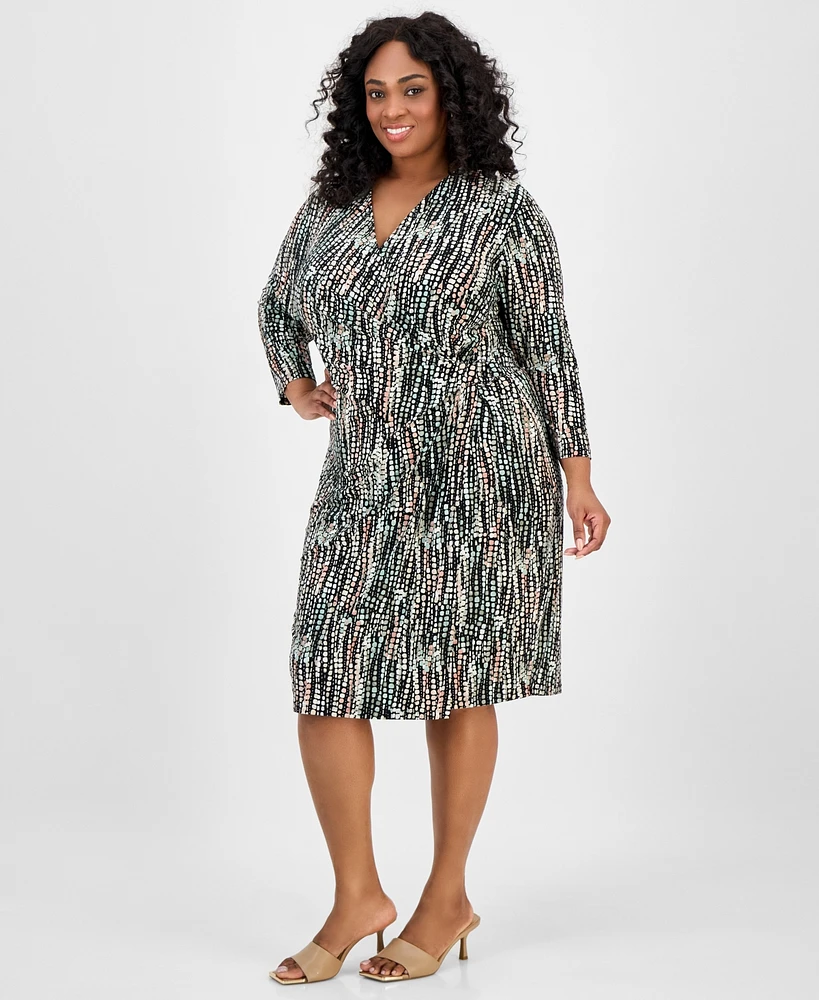 Kasper Plus Printed Wrap-Style Dress