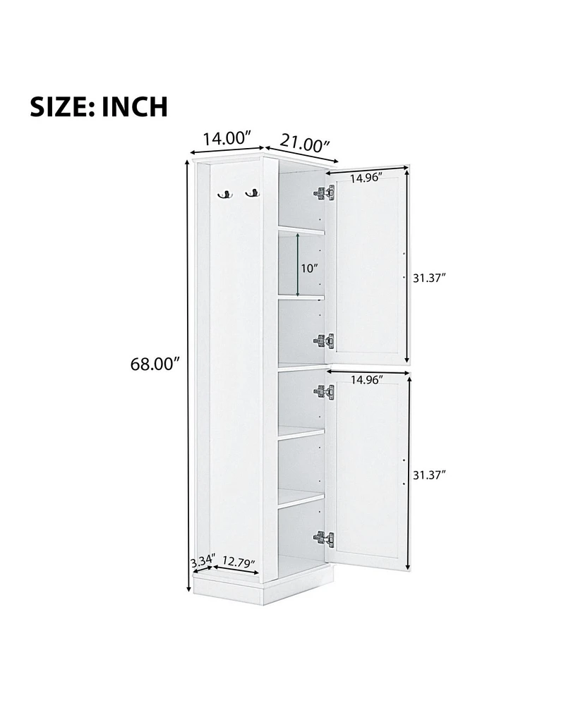 Tall Bathroom Storage Cabinet, Freestanding Storage Cabinet with Hook and Adjustable Shelf, Mdf Board, White
