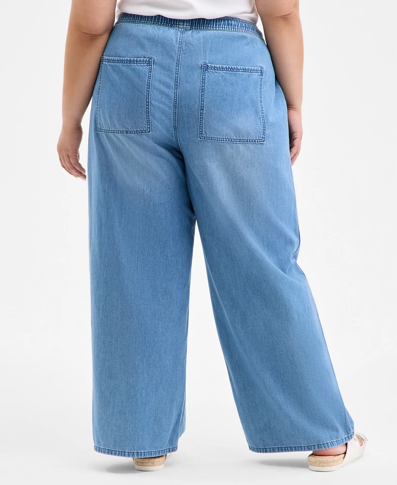 On 34th Trendy Plus Pull-On Utility Wide-Leg Jeans, Exclusively at Macy's