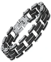 Steeltime Men's Stainless Steel and Black Rubber Bicycle Chain Bracelet