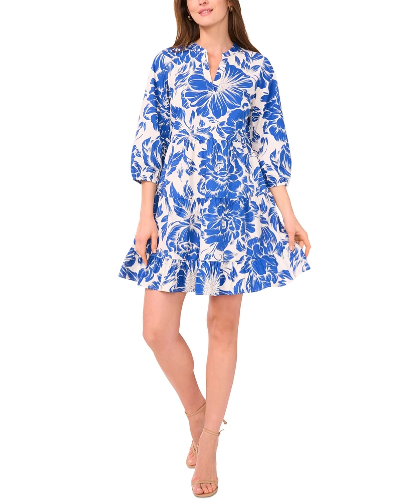 Sam & Jess Women's Cotton Printed Split-Neck Babydoll Dress