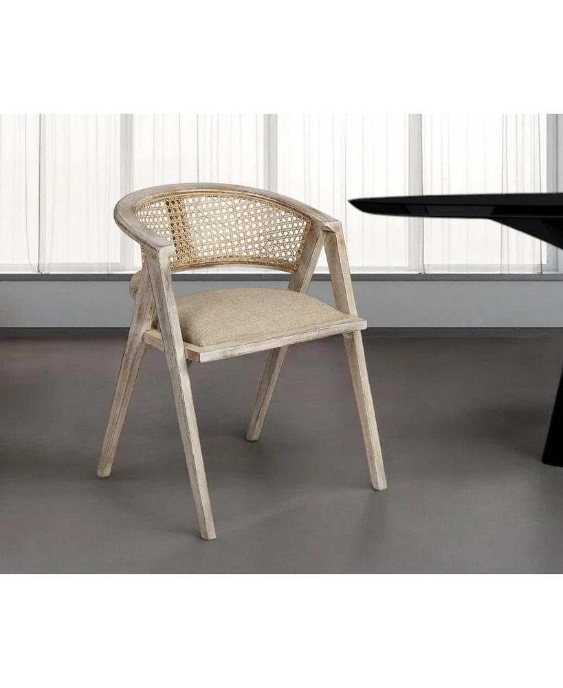 Curved Back Linen Upholstered Dining Arm Chair for Comfortable Home Seating