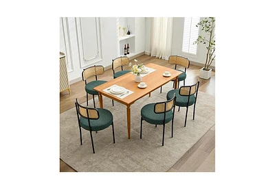 Dyhome Mid-Century Modern Dining Chairs, Dining Room Chairs Set of 6 with Rattan Cane Back, Upholstered Boucle Dining Chairs with Metal Legs