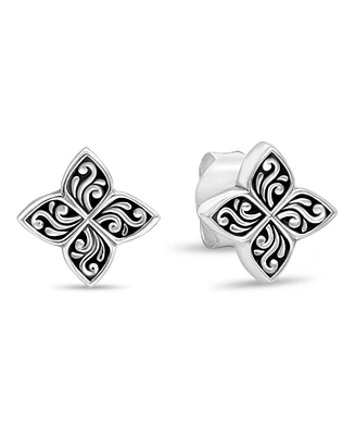 Devata Clover Filigree Stud Earrings in Sterling Silver