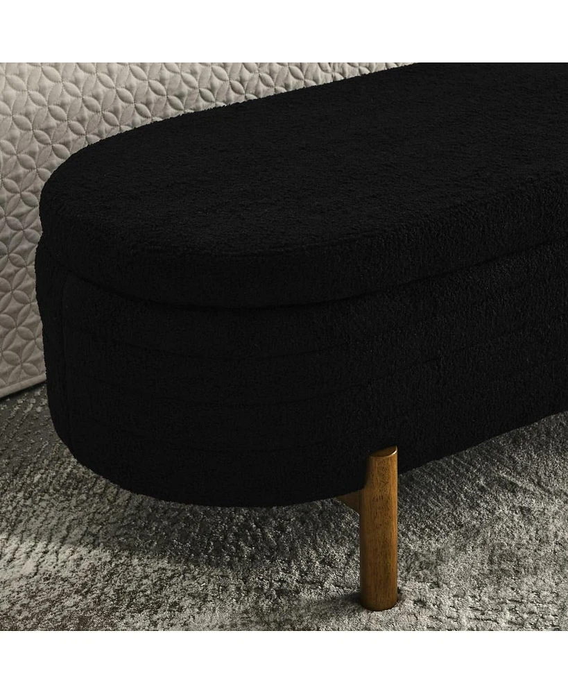 Oval Upholstered Storage Ottoman Bench with Rubber Wood Legs and Hidden Compartment for Bedroom Living Room or Entryway Seating Decor-The Pop Home
