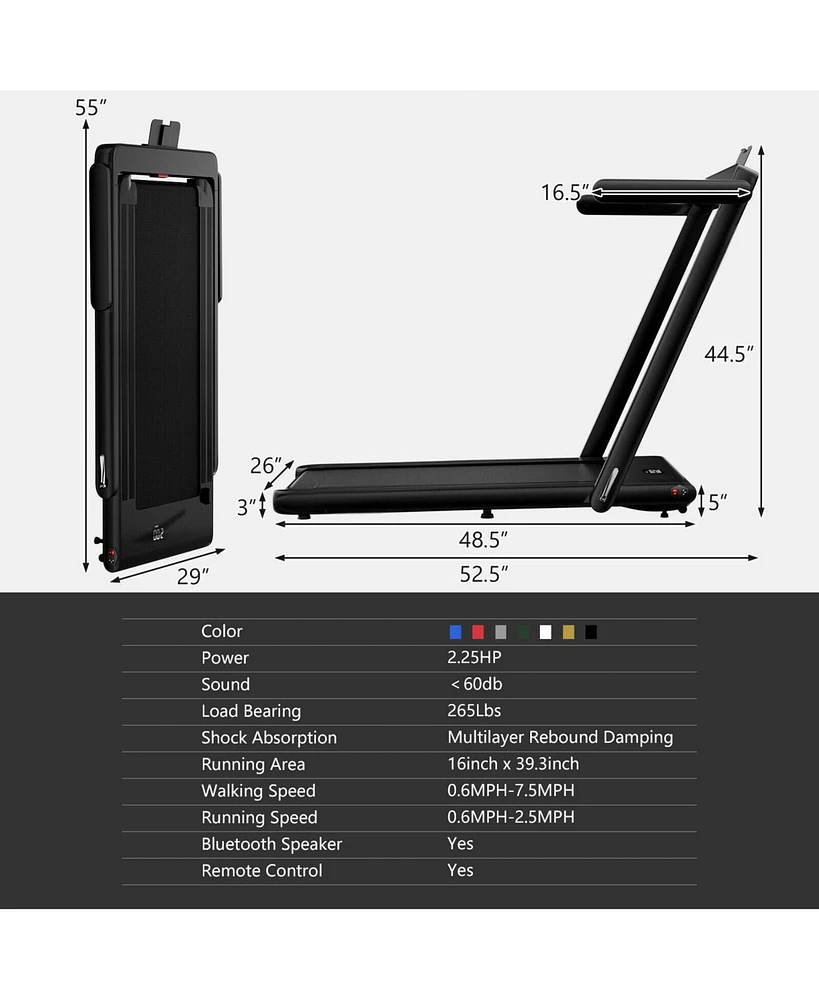 2.25HP 2-in-1 Folding Treadmill with App and Remote Control Speaker