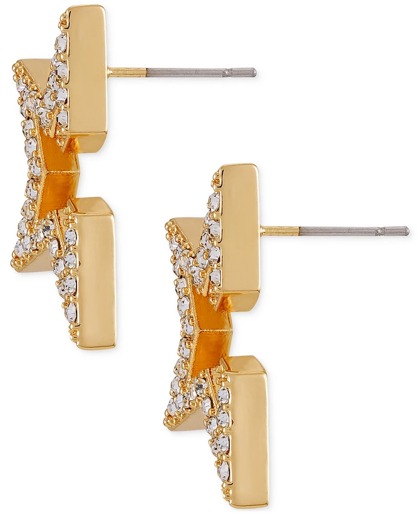 Guess Pave Rhinestone Open Partial Star Stud Earrings