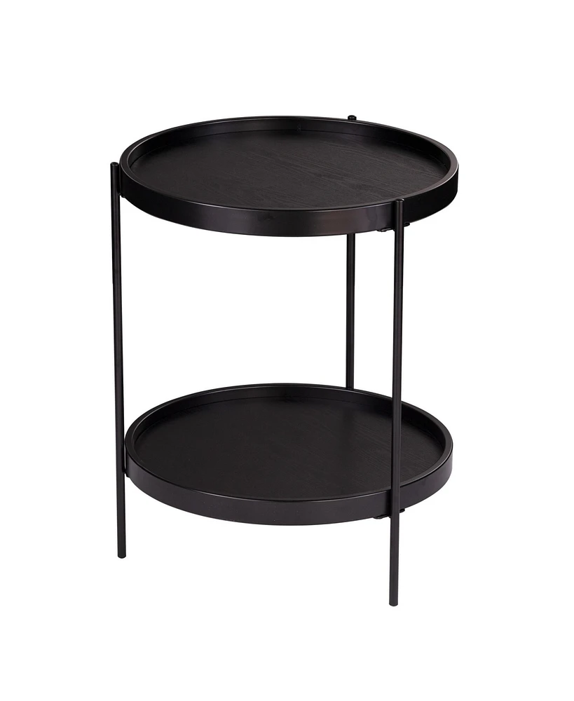 Round End Table with Shelf in Wood and Iron for Living Room or Office