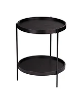 Round End Table with Shelf in Wood and Iron for Living Room or Office