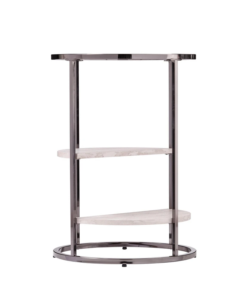 Marble Round End Table with Two Shelves for Living Room or Bedroom
