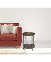 Wood and Iron Round End Table with Shelf for Living Room or Bedroom