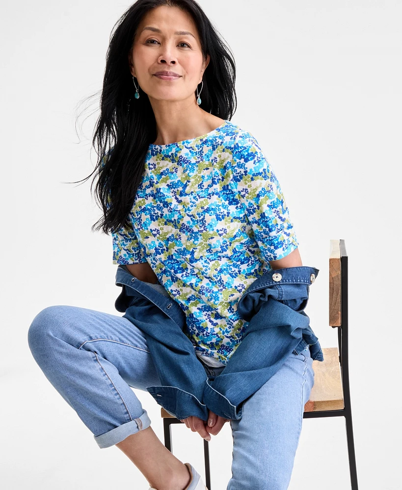 Style & Co Petite Printed Cuffed-Sleeve Top, Exclusively at Macy's