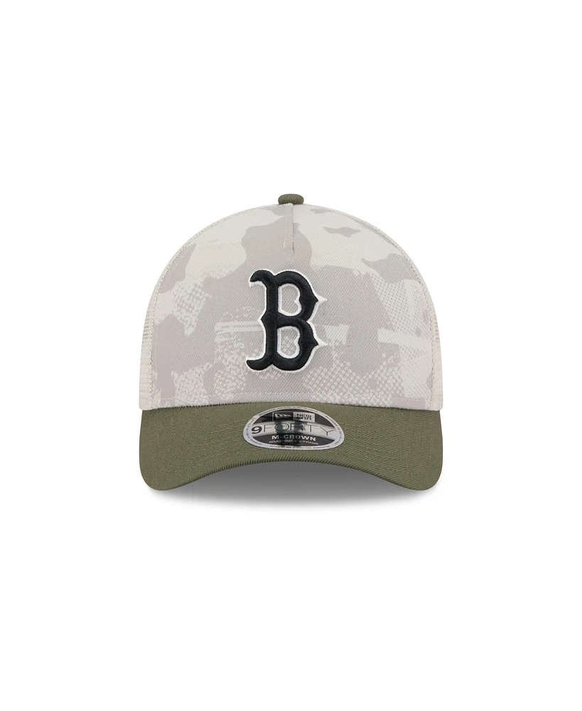 New Era Men's Light Beige/Olive Boston Red Sox 2025 Armed Forces Day 9FORTY M-Crown A-Frame Adjustable Hat
