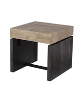 Square Wood and Iron End Table for Modern Living Room or Office