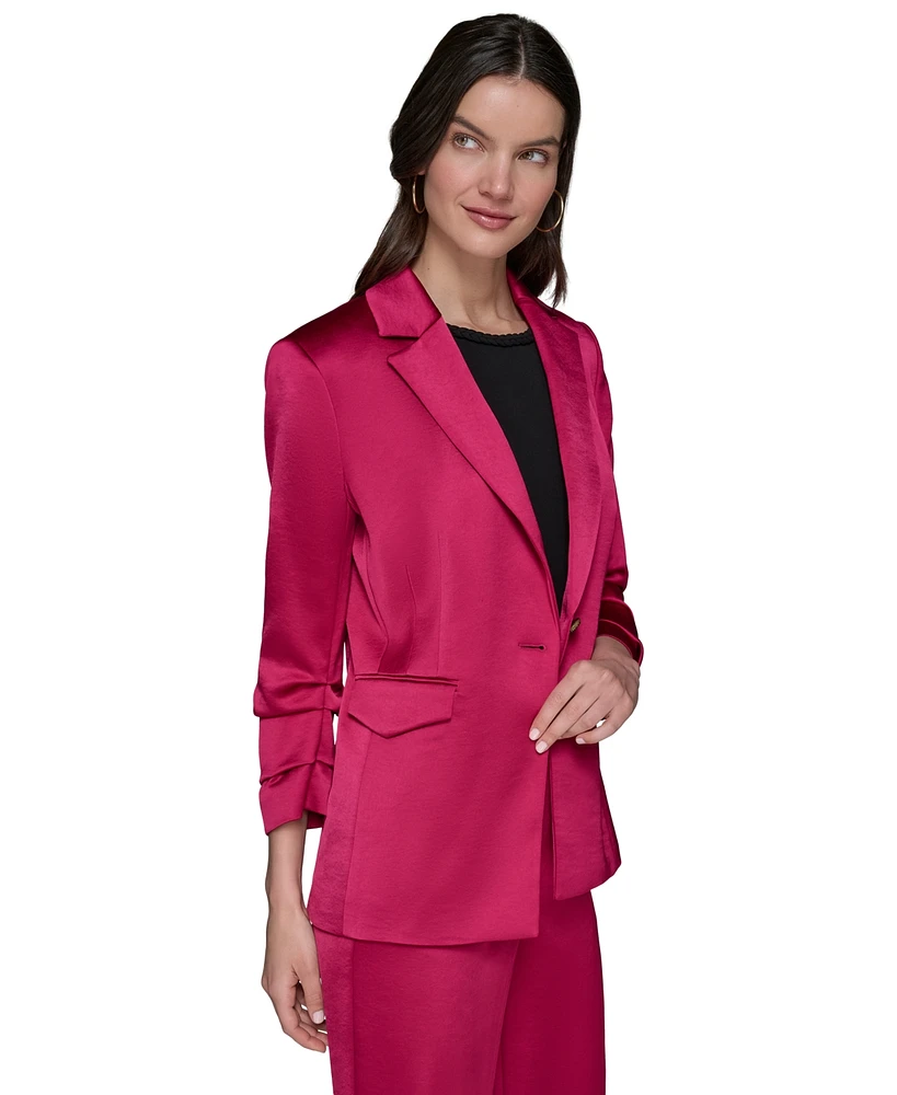 Karl Lagerfeld Paris Women's Satin Scrunched-Sleeve Jacket