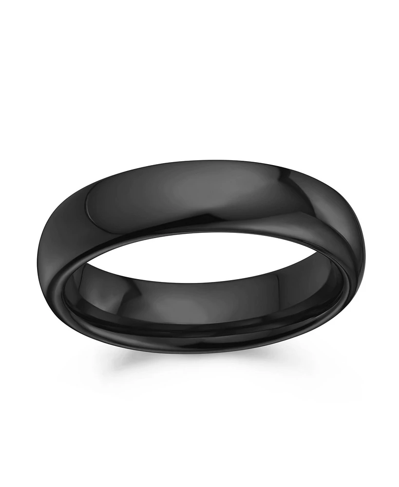 Bling Jewelry Plain Simple Dome Design Comfort Fit Titanium Band Ring Polished Black Silver Rose Gold Tone 5MM
