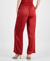 Anne Klein Women's Pull On High Rise Belted Wide Leg Satin Pants