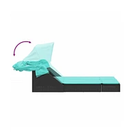 Double Sun Lounger with Canopy and Cushions Black Poly Rattan