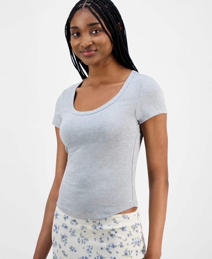 Hippie Rose Juniors' Scoop-Neck Cap-Sleeve T-Shirt