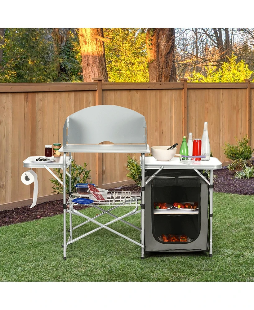 Gymax Folding Outdoor Camping Table Portable Bbq Grill Table w/ Storage Bag
